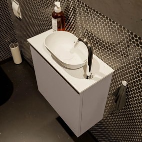 Mondiaz Fowy toiletmeubel 50cm smoke met witte waskom rechts en kraangat