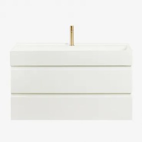 Ona Zwevend Badkamermeubelset Van Hout En Essenfineer Met Geïntegreerde Wastafel Wit & Spiegelloze & Geborsteld Goudkleurig ↑20 - Sklum