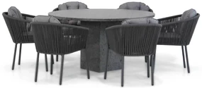Tuinset Ronde Tuintafel 6 personen 140 cm Rope Grijs Santika Furniture Santika