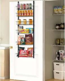 VEVOR Pantrykastorganizer voor boven de deur, 6-laags stalen hangende kruidenrekken, verstelbare wandplanken, voor thuis, keuken en badkamer, zwart