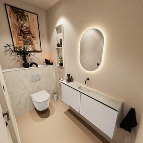 MONDIAZ TURE-DLUX 120cm toiletmeubel Linen. EDEN wastafel Ostra positie midden. Zonder kraangat. TUREDX120LINM0OST