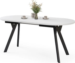 Mazzoni ALMO Wit mat / zwarte poten - OVALE UITSCHUIFTAFEL 120-220 cm VOOR 10-12 PERSONEN