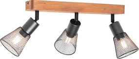Industriële spot zwart met hout 3-lichts - Kristina
