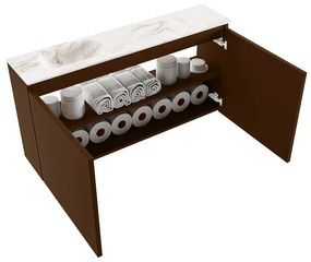 Mondiaz Ture DLux toiletmeubel 100cm rust met wastafel frappe links met kraangat