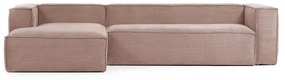 Kave Home Blok Moderne Hoekbank 330 Cm - Hoek Links - Ribstof Roze