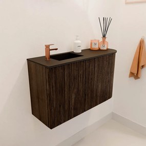 Mondiaz Joya 70cm toiletmeubel ronding rechts walnut met wastafel faye links 1 kraangat urban