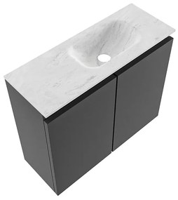 Mondiaz Ture DLux toiletmeubel 60cm dark grey met wastafel opalo rechts met kraangat