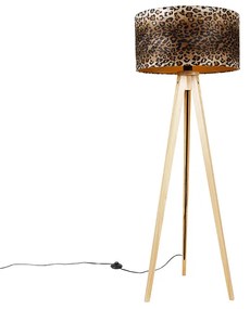 Stoffen Vloerlamp tripod naturel met kap luipaard 50 cm - Tripod Classic E27 rond Binnenverlichting Lamp