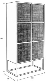Japandi Kast Zwart Met Rotan - 70x38x145cm.