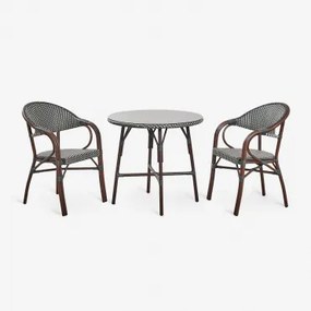 Brielle Bistroset Van Ronde Tafel 80 Cm En 2 Stapelbare Aluminium Tuinstoelen Met Armleuningen Grijs – Grafiet - Gardenia Wit - Sklum