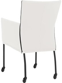Goossens Eetkamerstoel Funk Zwarte Poten wit leer met armleuning en met wielenZwart skater wiel met zwarte kap, modern design