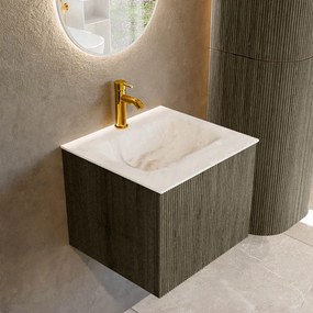 Mondiaz Kurve-dlux 50cm badmeubel shadow met 1 lade en wastafel grunne midden 1 kraangat frappe