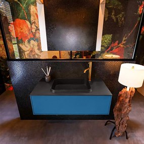 Mondiaz Erin 100cm badmeubel Jeans met 1 lade en zwarte wastafel midden 1 kraangat