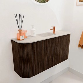Mondiaz Joya DLux 85cm toiletmeubel ronding links/rechts walnut met wastafel faye midden 1 kraangat ostra
