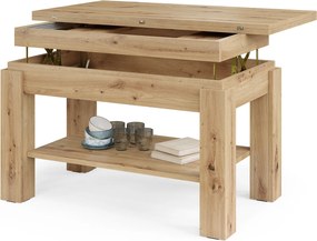 BRAVO artisan eiken – uitschuifbare en in hoogte verstelbare salontafel, tafel met plank