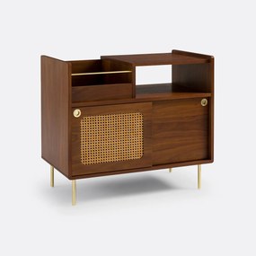 Vinylkast van notenhoutfineer en riet, Redpop