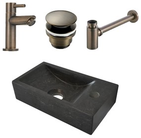 Mueller Small natuursteen fonteinset rechts met verouderd messing kraan en toebehoren