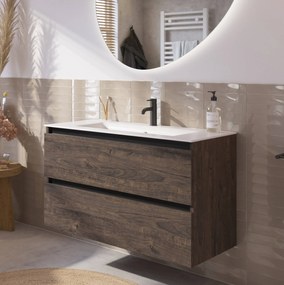 Saqu Gaia badmeubel incl. keramische wastafel 100x46x61cm kasteel bruin – zwarte greeplijst