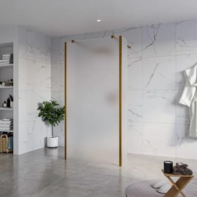 Fortifura Galeria Vrijstaande Inloopdouche - 100x200cm - Glas mat - antikalk - 8mm veiligheidsglas - 2 zijwanden 30cm - wandsteunen en hoekprofielen - Geborsteld koper PVD (Koper) SW927772 2x/SW797927/SW797931 2x/SW876703 2x