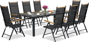 Aluminium tuinmeubelen polywood Verona met grote Wood tafel voor 8 personen Garden Point zwart