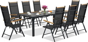 Verona polywood aluminium tuinmeubelen met grote Wood tafel voor 8 personen Garden Point zwart