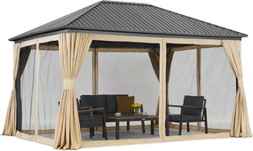 Metalen tuinhuisje Sardinia 3x4 met gordijnen en muggengaas Garden Point beige