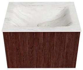 Mondiaz Kurve-dlux 60cm badmeubel ruby met 1 lade en wastafel cloud midden zonder kraangat ostra