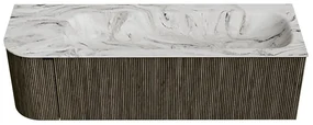 Mondiaz Kurve-dlux 145cm badmeubel ronding links shadow met 1 lade en deur en wastafel big large kraangat rechts glace