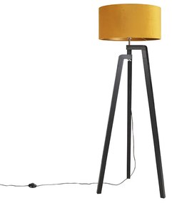 Vloerlamp tripod zwart met gele kap en goud 50 cm - Puros Landelijk / Rustiek E27 cilinder / rond Binnenverlichting Lamp