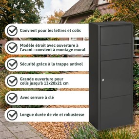 Hangende / Staande pakketbrievenbus SLIM met sleutelslot - mat zwart - 80 x 32 x 20 cm - topkwaliteit!