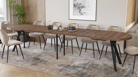 Mazzoni EXPANSO Bruin Eiken / zwarte poten - OVALE UITSCHUIFTAFEL 160-360 cm VOOR 16-18 PERSONEN