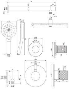 Brauer Gunmetal Carving complete inbouw regendouche set 08 met 30cm douchekop, rechte muurarm en 3 standen handdouche gunmetal geborsteld PVD