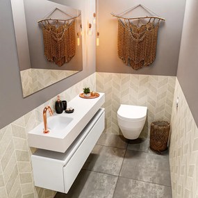 Mondiaz Andor toiletmeubel 120cm mat wit met witte wastafel links met kraangat