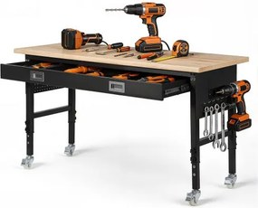 VEVOR Werkbank 1524x610 mm, Werkblad 680 kg, In hoogte verstelbaar 760-1010 mm, Garagetafel met lade, stopcontact, wielen en gereedschapsbord, Werktafel voor garage, werkplaats, kantoor