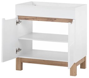 Comad Bali White badkamermeubel 80cm met witte wastafel en kraangat eiken/wit