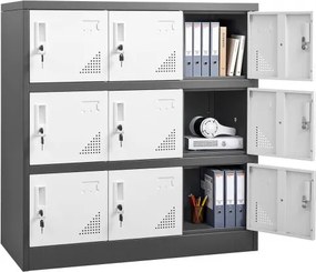 VEVOR metalen locker, 3 niveaus, lockerkast, 30 kg draagvermogen, locker voor waardevolle spullen met 2 sleutels per deur, compartimentkast voor kantoor, school, sportschool, eenvoudige montage, 90x45x94 cm, grijs/wit