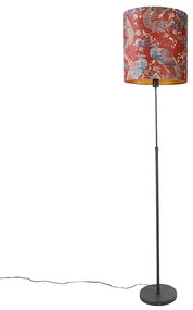 Vloerlamp zwart kap pauw dessin rood 40 cm - Parte