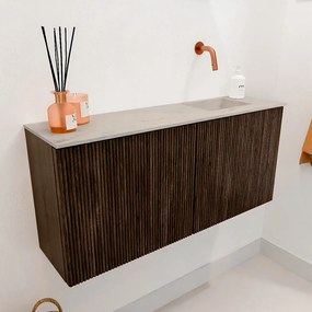 Mondiaz Joya DLux 90cm toiletmeubel walnut met wastafel faye rechts zonder kraangat opalo