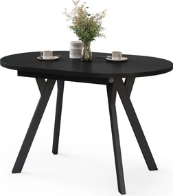 Mazzoni ALMO Zwart mat / zwarte poten - OVALE UITSCHUIFTAFEL 120-220 cm VOOR 10-12 PERSONEN