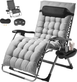 VEVOR Zero Gravity Chair, 84 cm Zero Gravity Relaxfauteuil voor binnen en buiten, Verstelbare anti-zwaartekrachtstoel met kussen, hoofdsteun, voetensteun en bekerhouder, 227 kg, Grijs