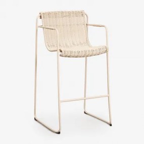Stapelbare Hoge Tuinkruk Met Armleuningen Van Synthetisch Riet En Staal Revia ↑75 Cm & Tapioca Beige - Sklum
