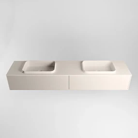Mondiaz Erin 200cm badmeubel Linen met 2 lades en beige wastafel dubbel 2 kraangaten