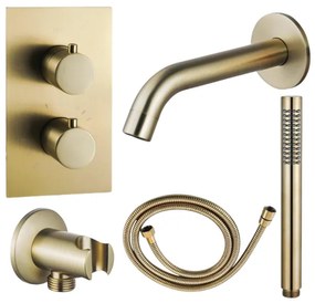 Fortifura Calvi Badkraan set - uitloop - 22cm inkortbaar - metalen slang - staafhanddouche - inbouwdeel - wandhouder - geborsteld messing SW720569/SW706206/SW721169/SW1122513/SW720570