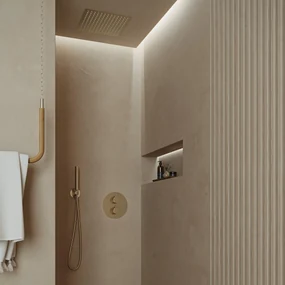 Saniclear Cube inbouw regendouche rond met inbouw douchekop 30x30cm en staafhanddouche geborsteld messing - mat goud