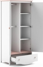 Kledingkast Velferi 109, Roze, Wit, 186x85x52cm, Kledingkast deuren: Met scharnieren, Aantal planken: 3, Aantal planken: 3
