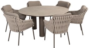 4 Seasons Outdoor Montera dining set terre met Arizona tafel met rond keramisch blad Ø 160 cm  TuinsetTuinstoel    bruin weerbestendig