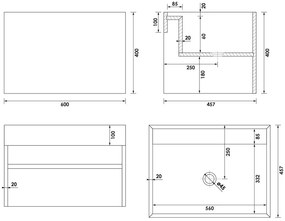 Brauer Nova vrijhangende wastafel marmerlook 60cm zonder kraangat copper brown