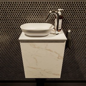 Mondiaz Fowy toiletmeubel 40cm Carrara met witte waskom links en kraangat