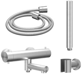 IVY Concord Badkraanset - thermostatisch - draaibare uitloop - met wandhouder - staafhanddouche - gladde slang - RVS316 - geborsteld SW1031111/SW1031484/SW1031487/SW1031528