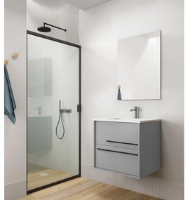 Saniclass Prime Essential Badkamermeubelset - 60x55x46cm - 1 rechthoekige wasbak wit - 1 kraangat - 2 lades - rechthoekige spiegel - mat greige (grijs) SW892661/SW804530/SW724610